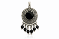 Midnight Eclipse Onyx Pendant – Ornate Silver Drop Charm