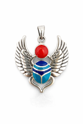 Egyptian Winged Scarab Pendant with Red and Turquoise Inlay
