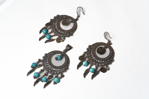 Desert Moon Turquoise Filigree Pendant & Earrings Combo