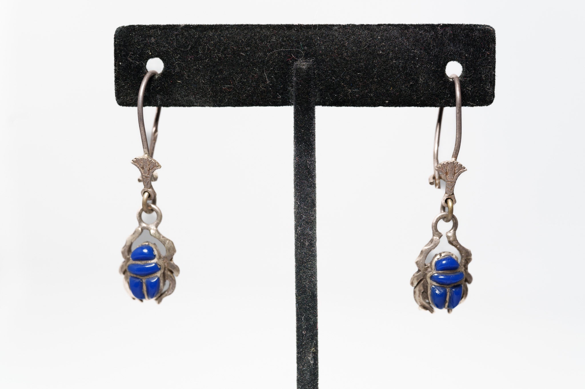 Egyptian Scarab & Lotus Leverback Earrings