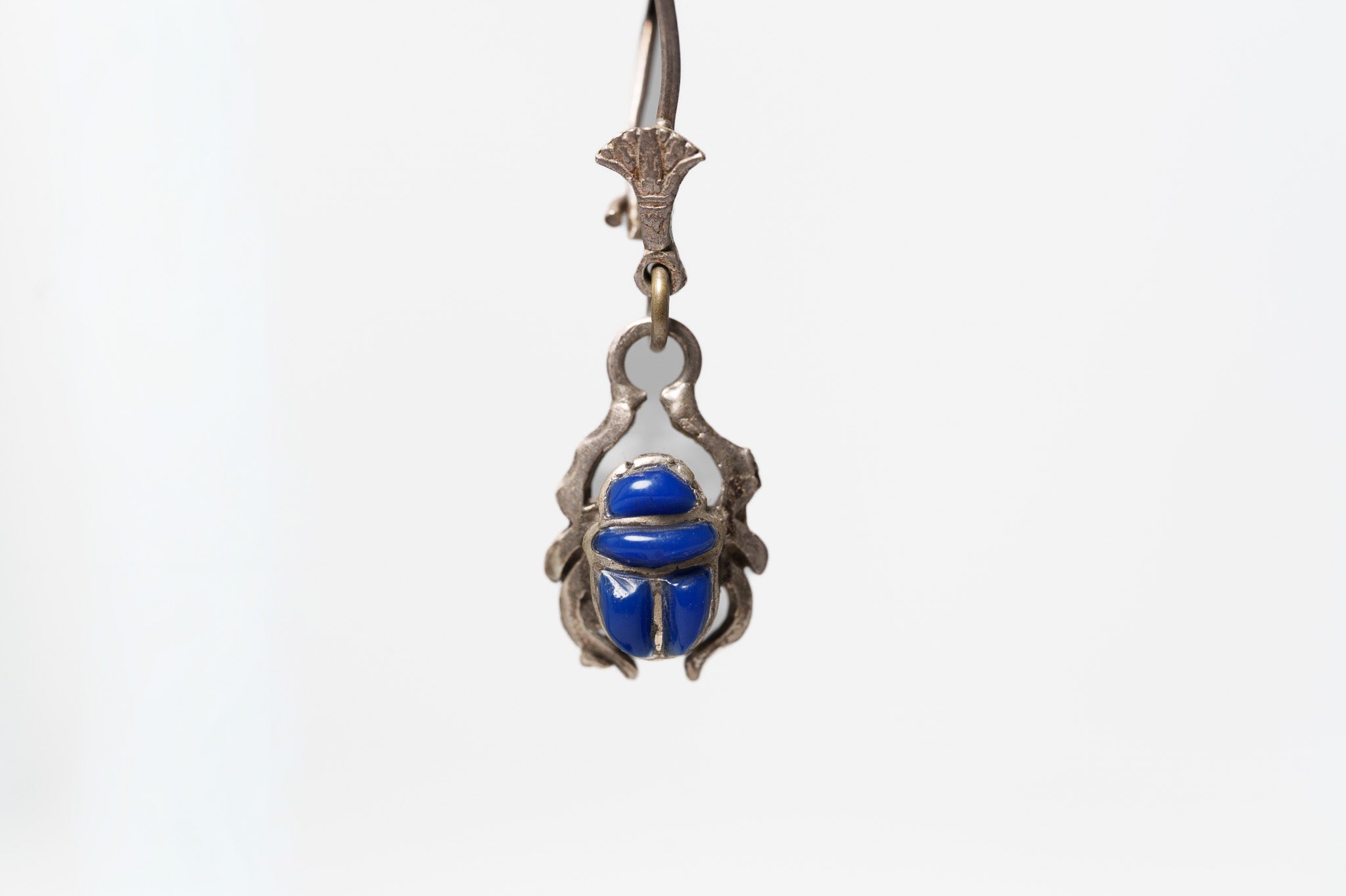 Egyptian Scarab & Lotus Leverback Earrings