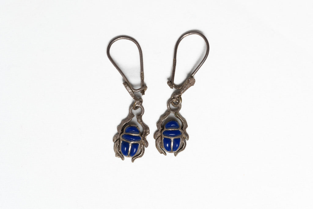 Egyptian Scarab & Lotus Leverback Earrings