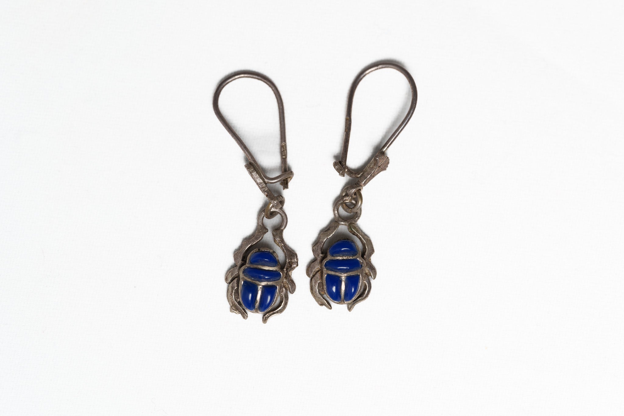 Egyptian Scarab & Lotus Leverback Earrings