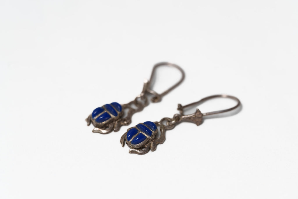Egyptian Scarab & Lotus Leverback Earrings