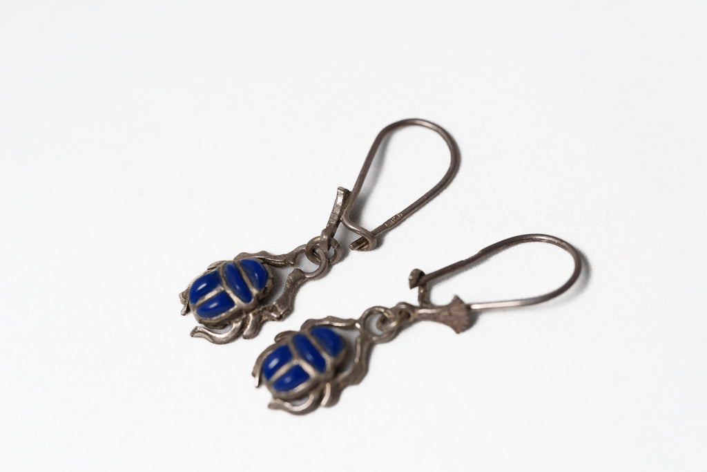 Egyptian Scarab & Lotus Leverback Earrings